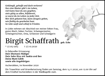 Traueranzeige von Birgit Schaffrath von Mitteldeutsche Zeitung Aschersleben