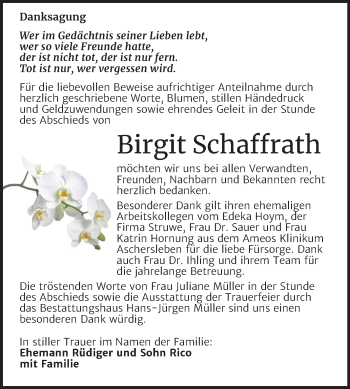 Traueranzeige von Birgit Schaffrath von Mitteldeutsche Zeitung Aschersleben