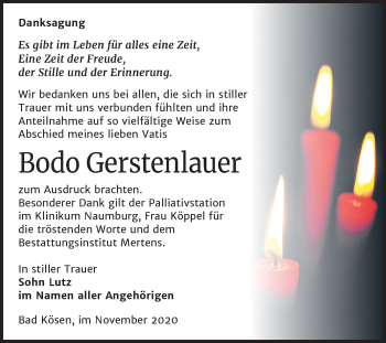 Traueranzeige von Bodo Gerstenlauer von Mitteldeutsche Zeitung Naumburg/Nebra