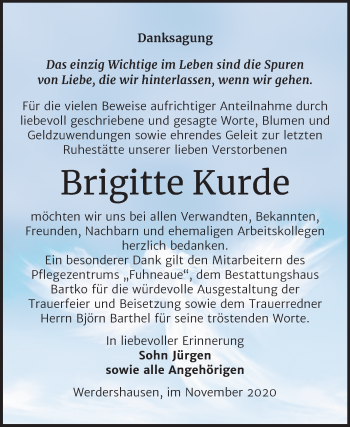 Traueranzeige von Brigitte Kurde von Super Sonntag Köthen