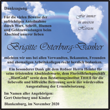 Traueranzeige von Brigitte Osterburg-Danker von Mitteldeutsche Zeitung Quedlinburg