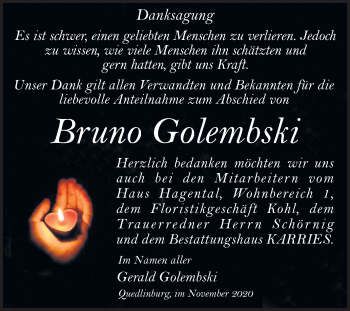 Traueranzeige von Bruno Golembski von Mitteldeutsche Zeitung Quedlinburg