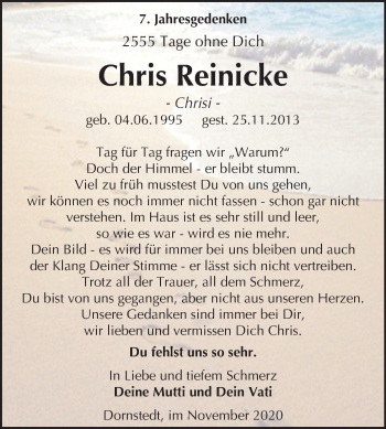 Traueranzeige von Chris Reinicke von Mitteldeutsche Zeitung Halle/Saalkreis