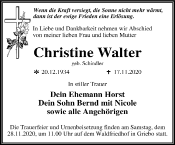 Traueranzeige von Christine Walter von Mitteldeutsche Zeitung Wittenberg