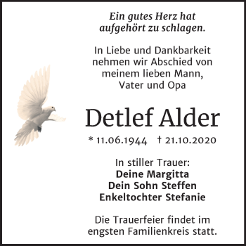 Traueranzeige von Detlef Alder von Super Sonntag Wittenberg