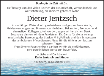 Traueranzeige von Dieter Jentzsch von Mitteldeutsche Zeitung Naumburg/Nebra