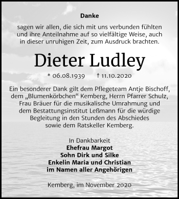 Traueranzeige von Dieter Ludley von Super Sonntag Wittenberg