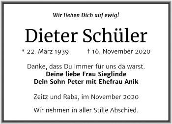 Traueranzeige von Dieter Schüler von Super Sonntag Zeitz