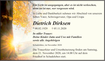 Traueranzeige von Dietrich Dirksen von Mitteldeutsche Zeitung Aschersleben