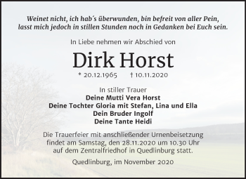 Traueranzeige von Dirk Horst von Super Sonntag Quedlinburg