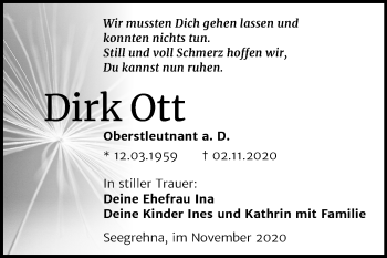 Traueranzeige von Dirk Ott von Mitteldeutsche Zeitung Wittenberg