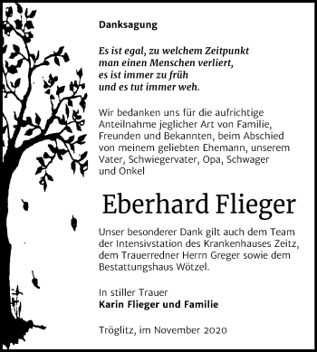 Traueranzeige von Eberhard Flieger von Mitteldeutsche Zeitung Zeitz