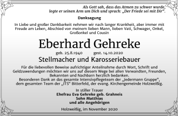 Traueranzeige von Eberhard Gehreke von Mitteldeutsche Zeitung Bitterfeld