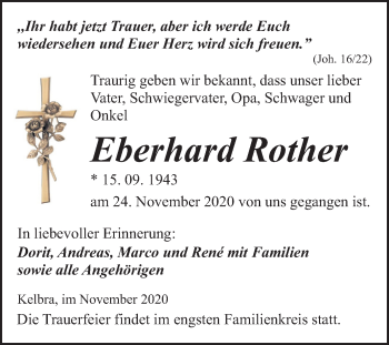 Traueranzeige von Eberhard Rother von Super Sonntag Sangerhausen