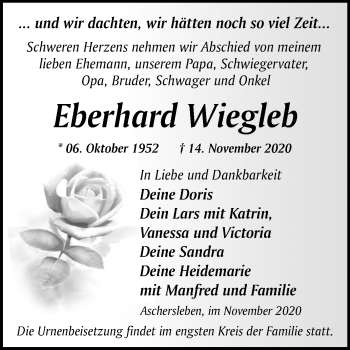 Traueranzeige von Eberhard Wiegleb von Mitteldeutsche Zeitung Aschersleben