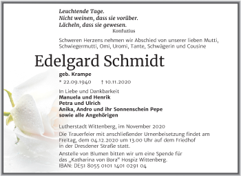 Traueranzeige von Edelgard Schmidt von Mitteldeutsche Zeitung Wittenberg