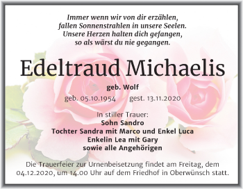 Traueranzeige von Edeltraud Michaelis von Super Sonntag Merseburg/Querfurt