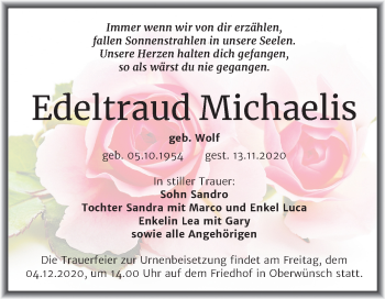 Traueranzeige von Edeltraud Michaelis von Mitteldeutsche Zeitung Merseburg/Querfurt