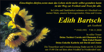 Traueranzeige von Edith Bartsch von Mitteldeutsche Zeitung Bitterfeld