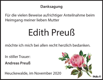 Traueranzeige von Edith Preuß von Mitteldeutsche Zeitung Zeitz