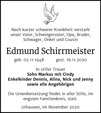 Traueranzeige von Edmund Schirrmeister von Mitteldeutsche Zeitung Wittenberg