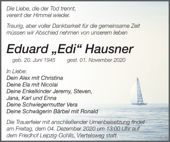 Traueranzeige von Eduard Hausner von Super Sonntag Wittenberg