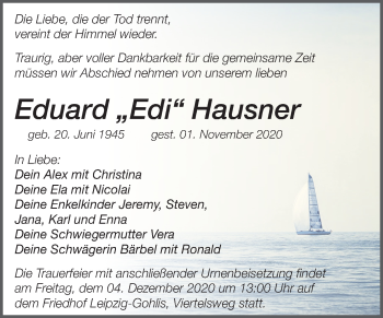 Traueranzeige von Eduard Hausner von Mitteldeutsche Zeitung Wittenberg