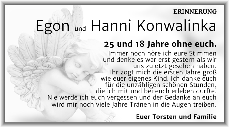  Traueranzeige für Egon und Hanni Konwalinka vom 28.11.2020 aus Mitteldeutsche Zeitung Merseburg/Querfurt