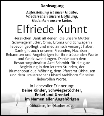 Traueranzeige von Elfriede Kuhnt von Super Sonntag Merseburg/Querfurt