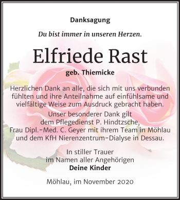 Traueranzeige von Elfriede Rast von Super Sonntag Wittenberg