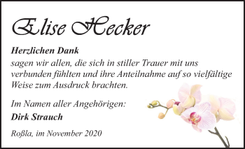 Traueranzeige von Elise Hecker von Super Sonntag Sangerhausen