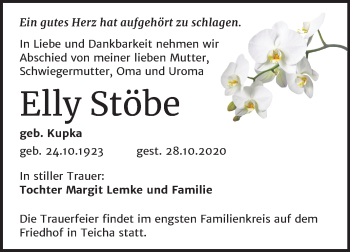 Traueranzeige von Elly Stöbe von Mitteldeutsche Zeitung Halle/Saalkreis