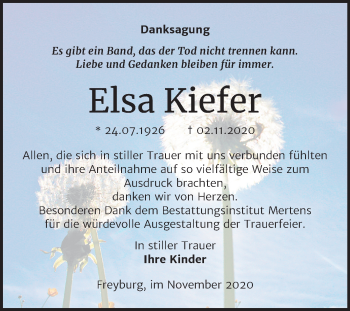 Traueranzeige von Elsa Kiefer von Wochenspiegel Naumburg/Nebra
