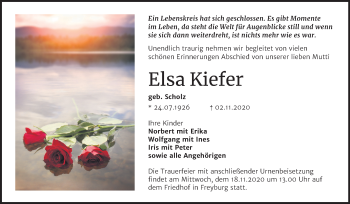 Traueranzeige von Elsa Kiefer von Wochenspiegel Naumburg/Nebra