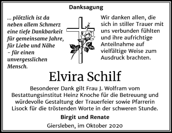 Traueranzeige von Elvira Schilf von Super Sonntag Aschersleben