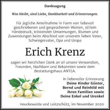 Traueranzeige von Erich Krenz von Mitteldeutsche Zeitung Zeitz