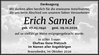 Traueranzeige von Erich Samel von Mitteldeutsche Zeitung Merseburg/Querfurt