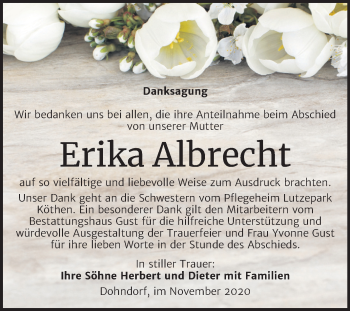 Traueranzeige von Erika Albrecht von Super Sonntag Köthen