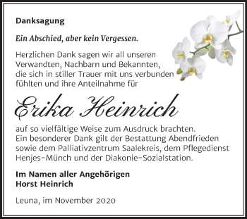 Traueranzeige von Erika Heinrich von Mitteldeutsche Zeitung Merseburg/Querfurt