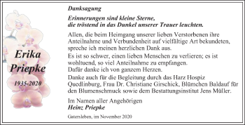 Traueranzeige von Erika Priepke von Mitteldeutsche Zeitung Aschersleben