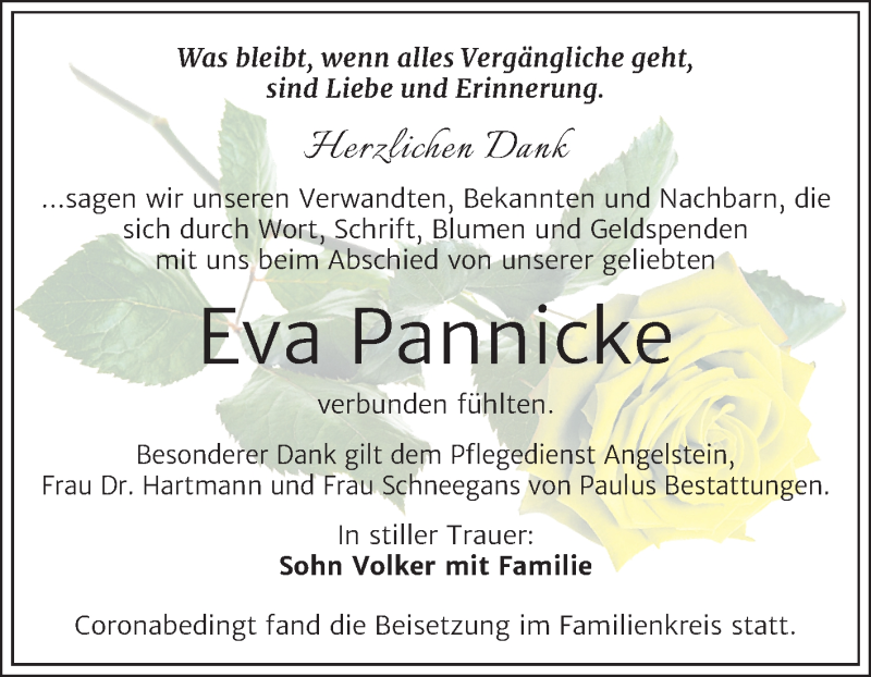  Traueranzeige für Eva Pannicke vom 28.11.2020 aus Mitteldeutsche Zeitung Halle/Saalkreis