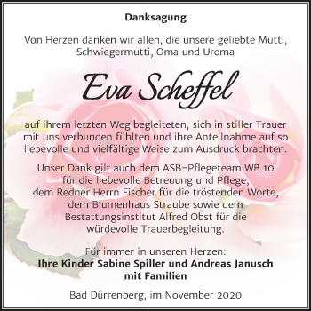 Traueranzeige von Eva Scheffel von Mitteldeutsche Zeitung Merseburg/Querfurt