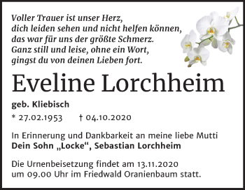 Traueranzeige von Eveline Lorchheim von Super Sonntag Wittenberg