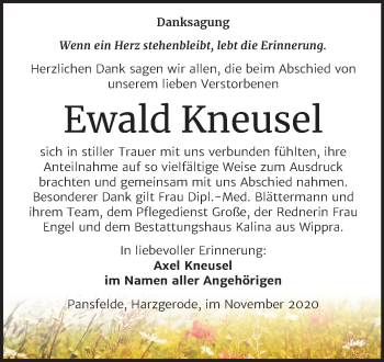 Traueranzeige von Ewald Kneusel von Mitteldeutsche Zeitung Quedlinburg