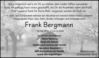 Traueranzeige von Frank Bergmann von Super Sonntag Sangerhausen