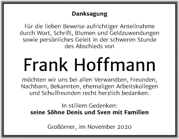 Traueranzeige von Frank Hoffmann von Mitteldeutsche Zeitung Mansfelder Land