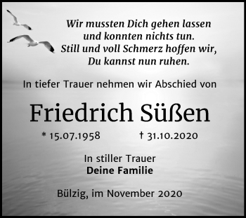 Traueranzeige von Friedrich Süßen von Mitteldeutsche Zeitung Wittenberg