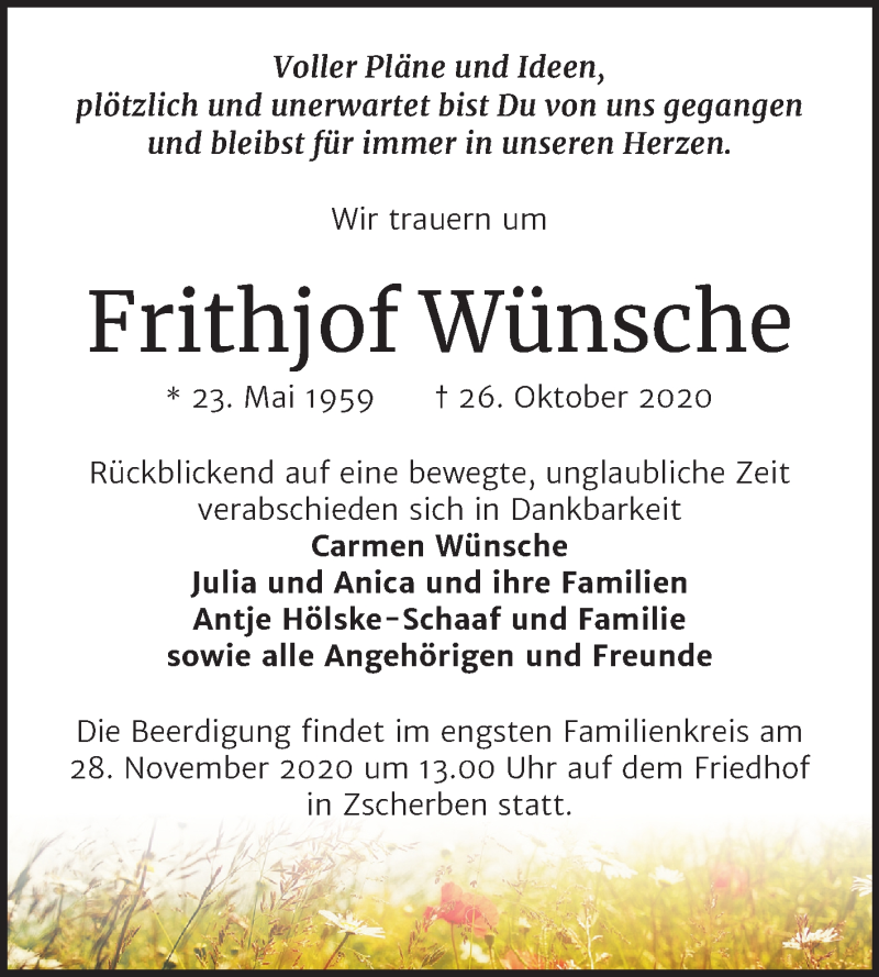 Traueranzeige für Frithjof Wünsche vom 21.11.2020 aus Mitteldeutsche Zeitung Halle/Saalkreis