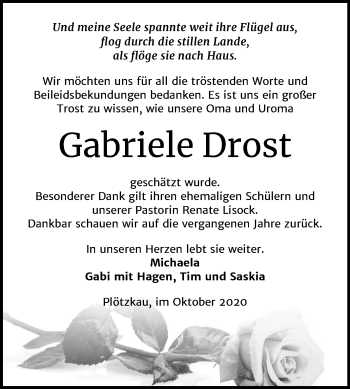 Traueranzeige von Gabriele Drost von Mitteldeutsche Zeitung Bernburg