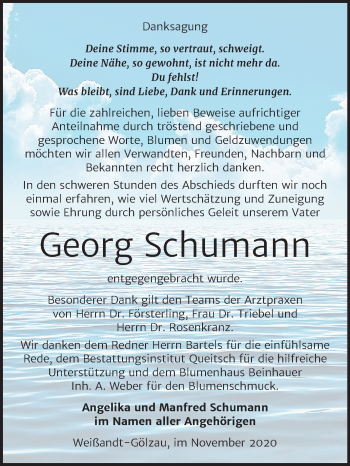 Traueranzeige von Georg Schumann von Mitteldeutsche Zeitung Köthen